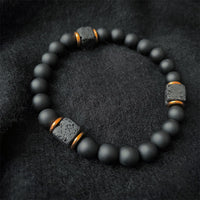 Matte Black Onyx and Cube Lava Stone Balance Bracelet - Aurelia-Onyx-Gold-State of Style