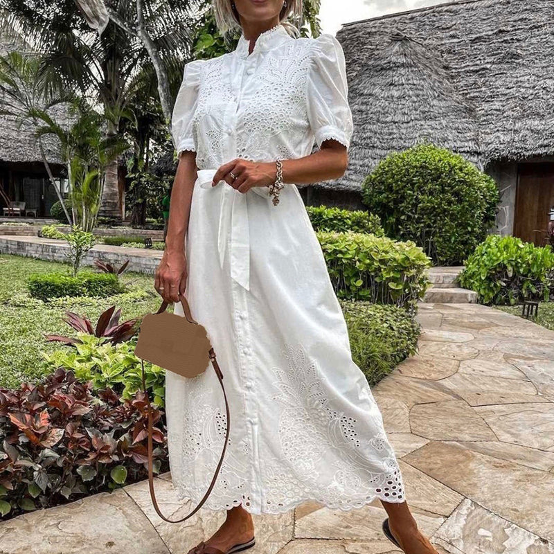 Maxi Dress with Embroidery – Celeste-White-S-State of Style
