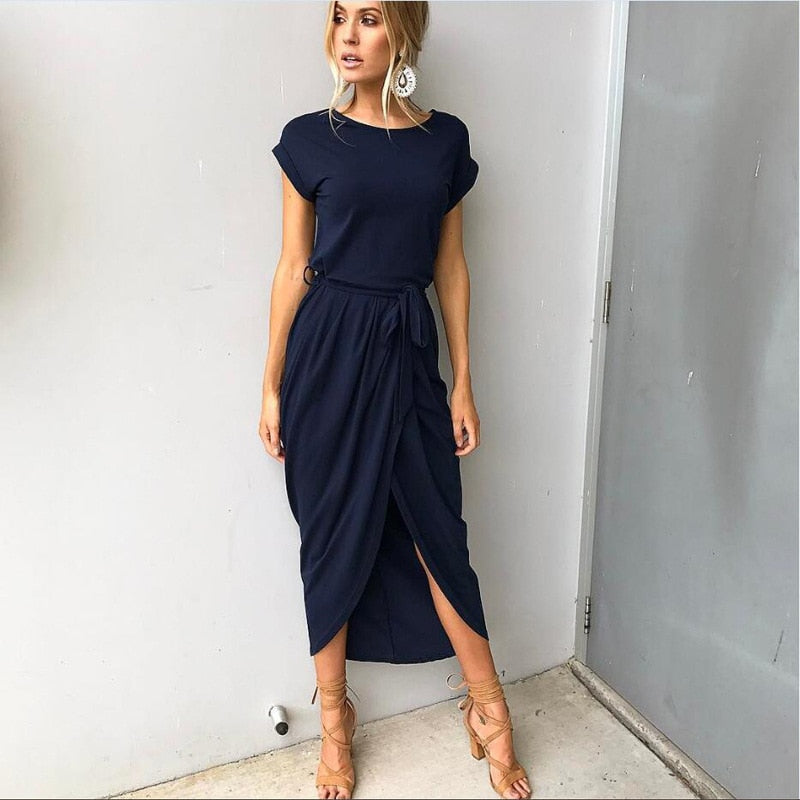 Maxi Dress with Split - Selene-Black-S-State of Style