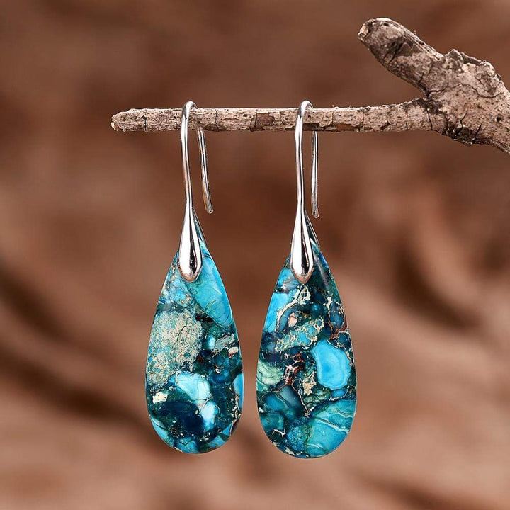 Meliora Blue Jasper Drop Earrings-Silver-State of Style