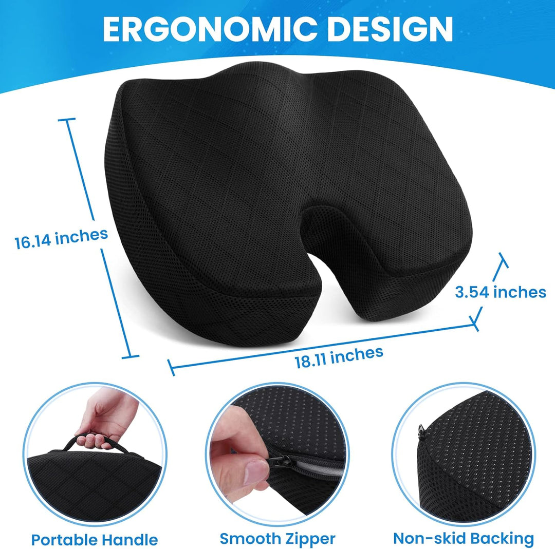 Memory Foam Seat Cushion for Chair - Car and Office Chair Comfort-L-Black-State of Style