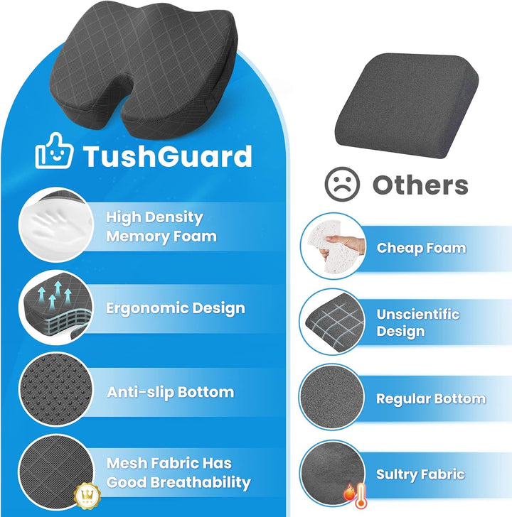 Memory Foam Seat Cushion for Chair - Car and Office Chair Comfort-L-Black-State of Style