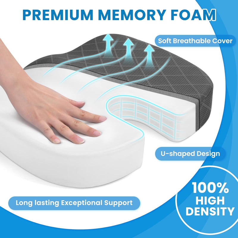 Memory Foam Seat Cushion for Chair - Car and Office Chair Comfort-L-Black-State of Style