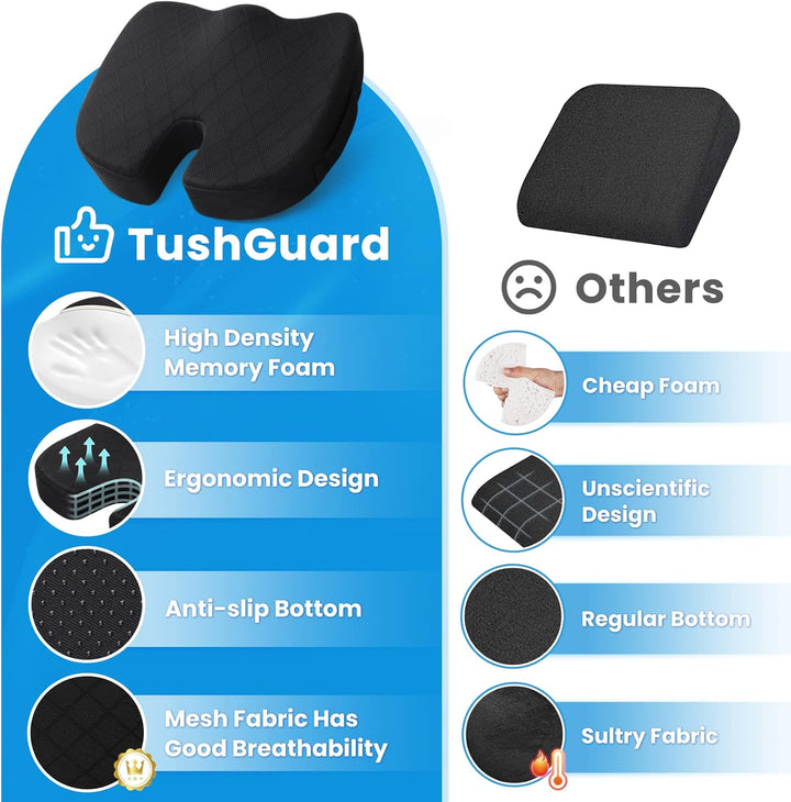 Memory Foam Seat Cushion for Chair - Car and Office Chair Comfort-L-Black-State of Style