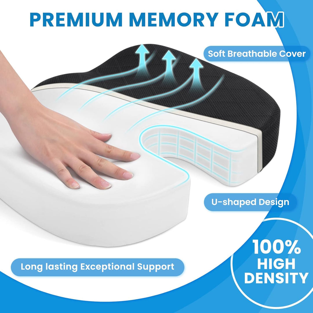 Memory Foam Seat Cushion for Chair - Car and Office Chair Comfort-L-Black-State of Style