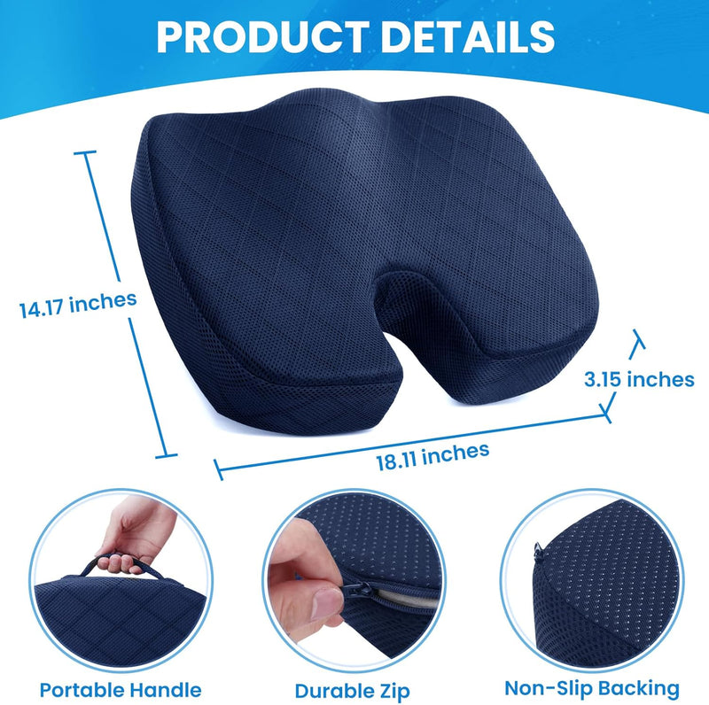 Memory Foam Seat Cushion for Chair - Car and Office Chair Comfort-L-Black-State of Style