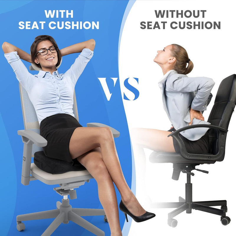 Memory Foam Seat Cushion for Chair - Car and Office Chair Comfort-L-Black-State of Style