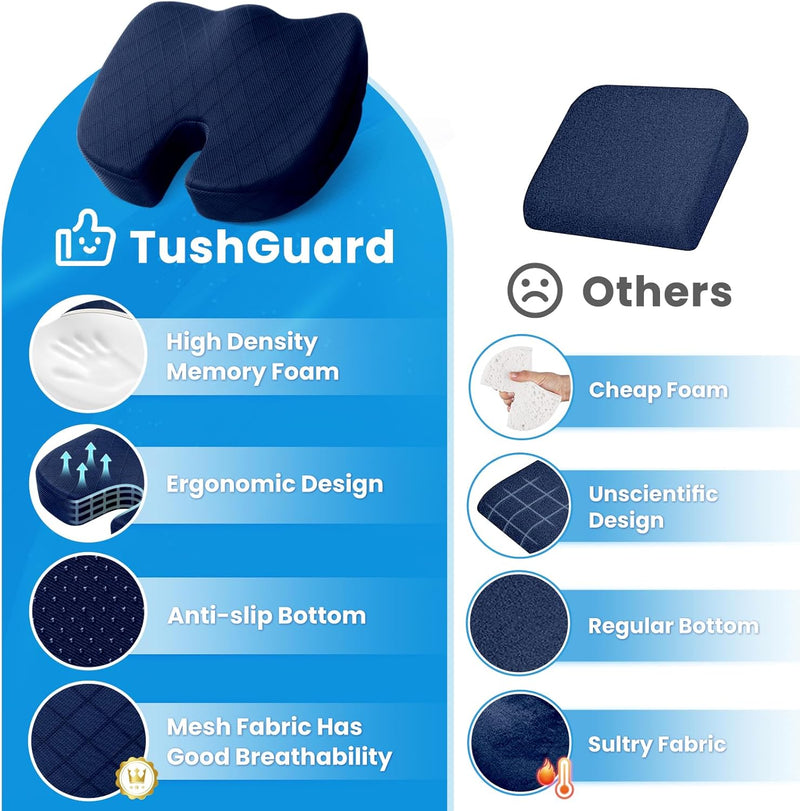 Memory Foam Seat Cushion for Chair - Car and Office Chair Comfort-L-Black-State of Style