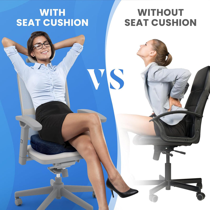Memory Foam Seat Cushion for Chair - Car and Office Chair Comfort-L-Black-State of Style