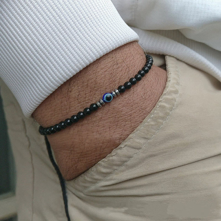 Men's 4mm Natural Stone Evil Eye Bead Bracelet - Thor-Obsidian-State of Style