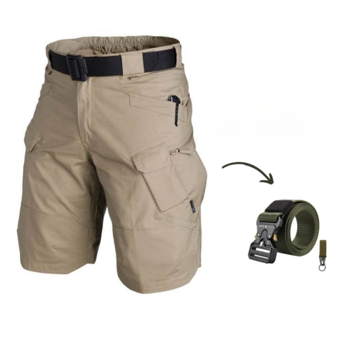 Men's cargo shorts with 7 pockets & free belt – Taro-Beige + Belt-S-State of Style
