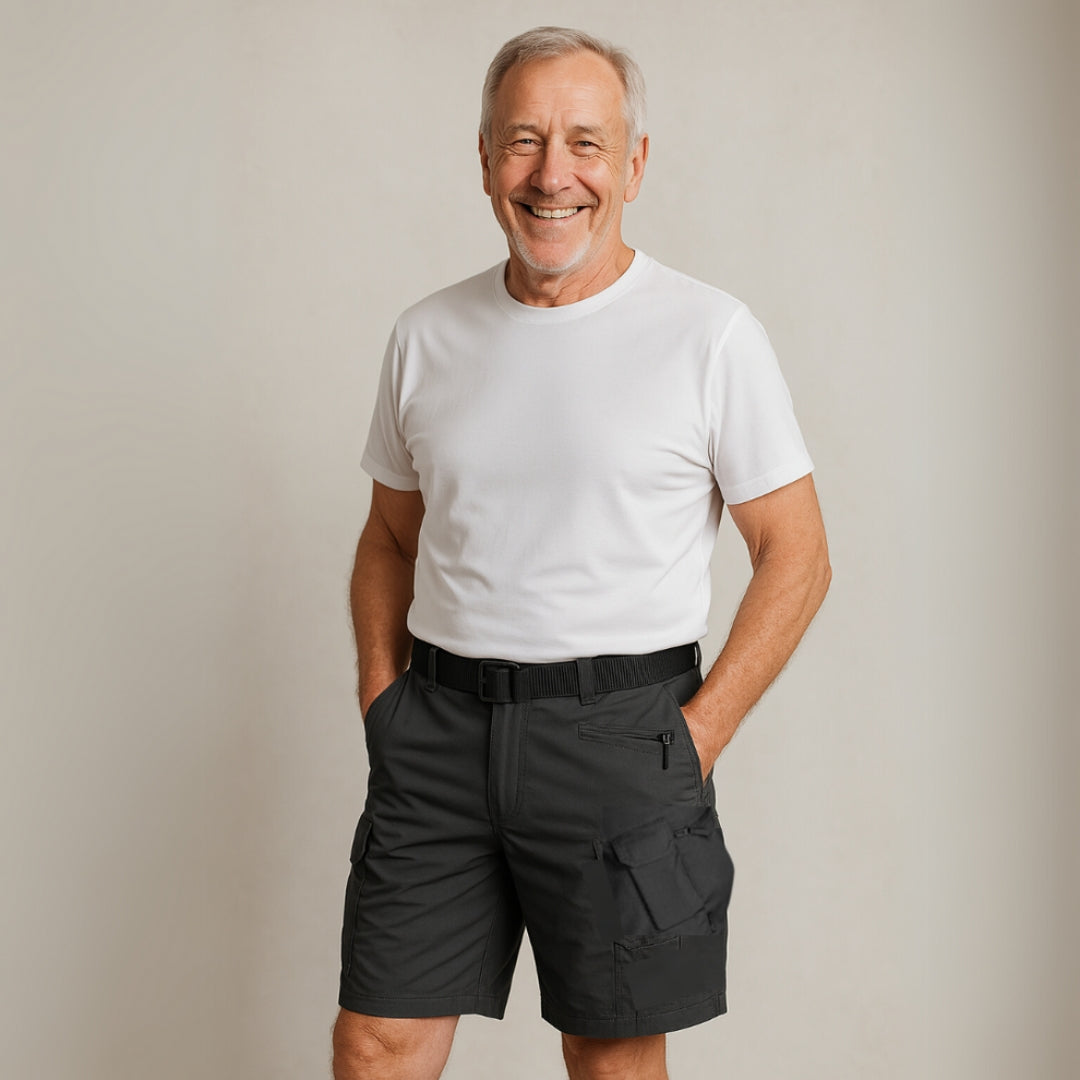 Men's cargo shorts with 7 pockets & free belt – Taro-Black + Belt-S-State of Style