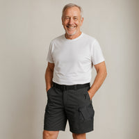 Men's cargo shorts with 7 pockets & free belt – Taro-Black + Belt-S-State of Style