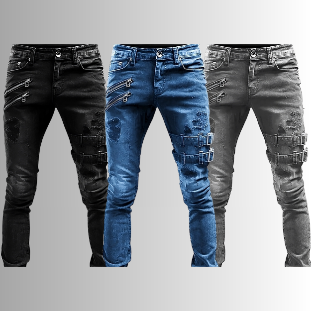 Men's Denim Jeans with Buckles and Zippers - TitanEdge-Buy 2 and Get 1 Free (all three colours)-S-State of Style