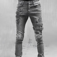 Men's Denim Jeans with Buckles and Zippers - TitanEdge-Grey-S-State of Style