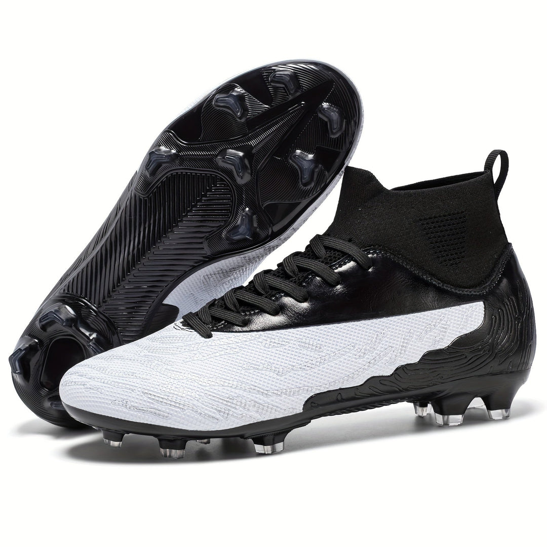 Men's Football Boots with Grip & High Ankle Design – Dario-Black White-7-State of Style