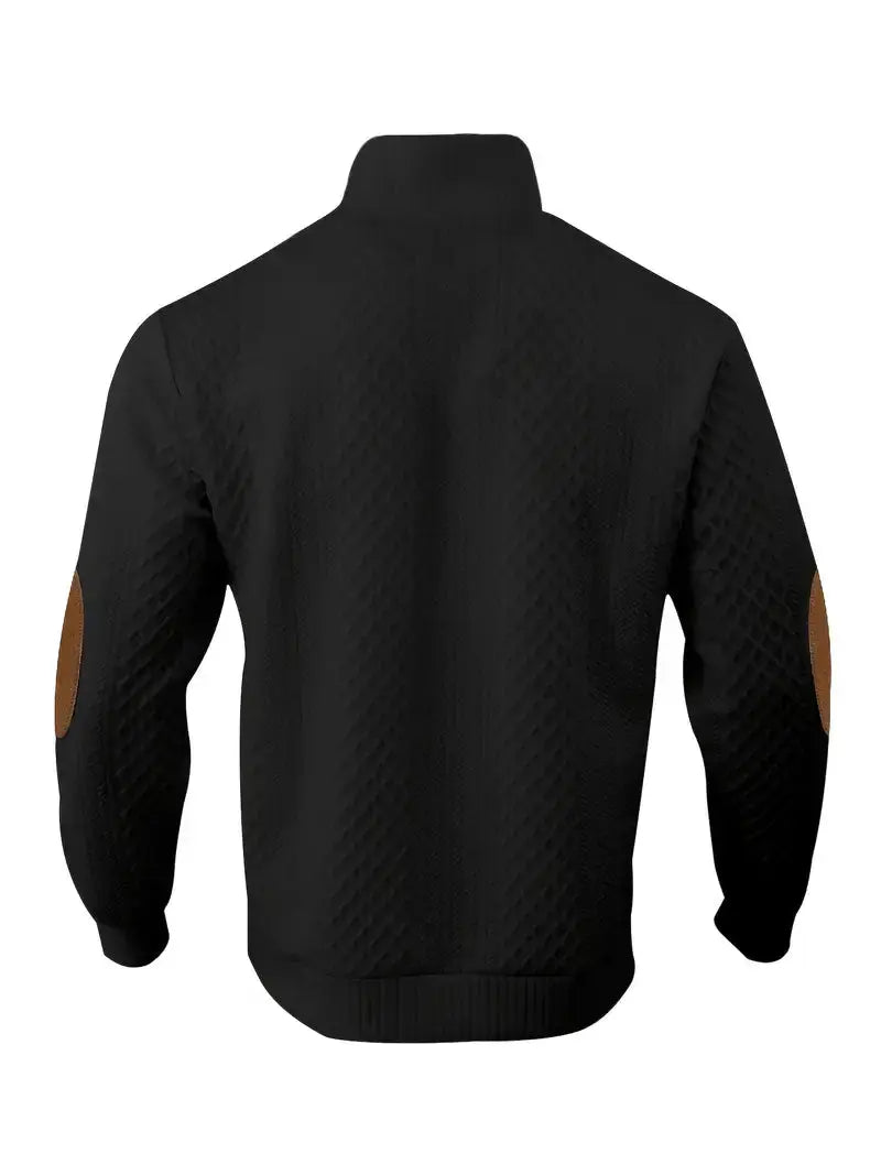 Men's Knitted Outdoor Sweater with Patches - Logan-Black-S-State of Style