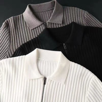 Men's Merino Polo Sweater with Zip - Ethan-Black-M-State of Style