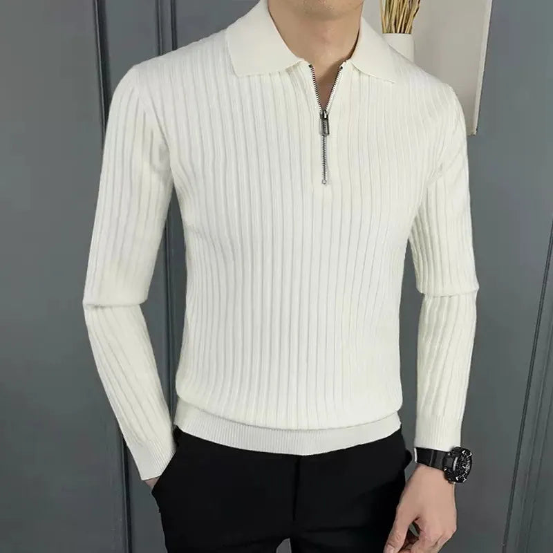 Men's Merino Polo Sweater with Zip - Ethan-Black-M-State of Style