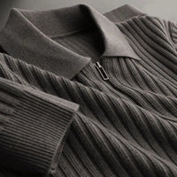 Men's Merino Polo Sweater with Zip - Ethan-Black-M-State of Style