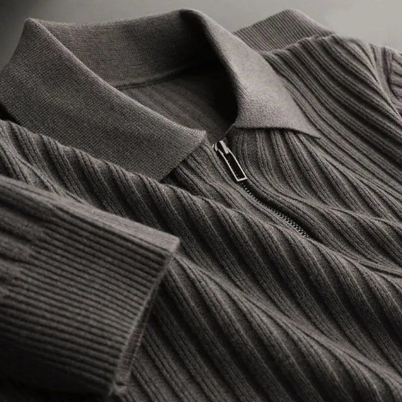 Men's Merino Polo Sweater with Zip - Ethan-Black-M-State of Style