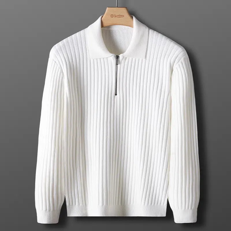 Men's Merino Polo Sweater with Zip - Ethan-Black-M-State of Style