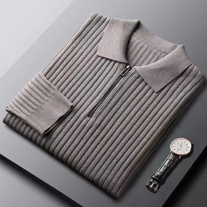 Men's Merino Polo Sweater with Zip - Ethan-Grey-M-State of Style