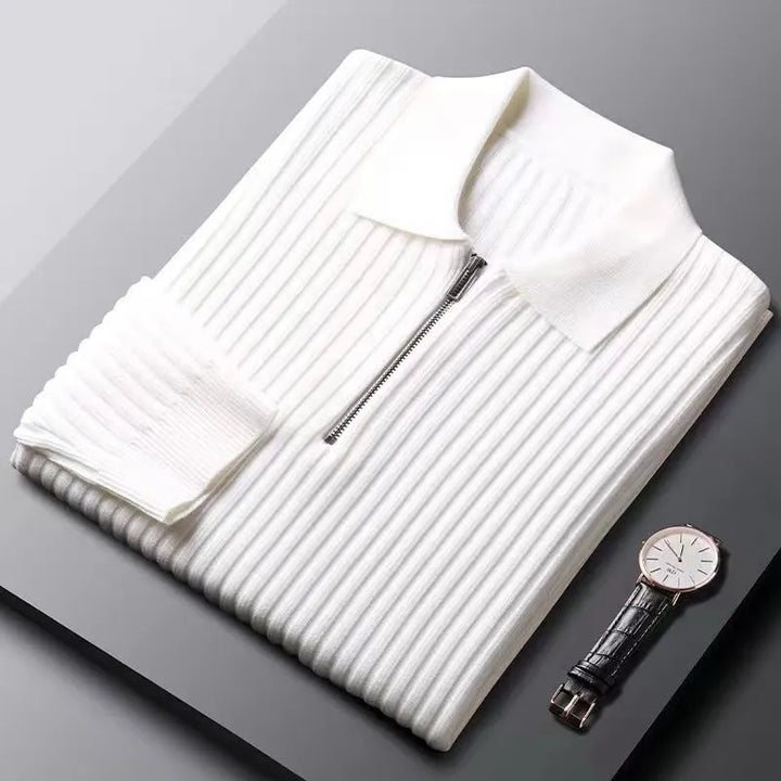 Men's Merino Zip Polo Sweater - Ethan-White-M-State of Style