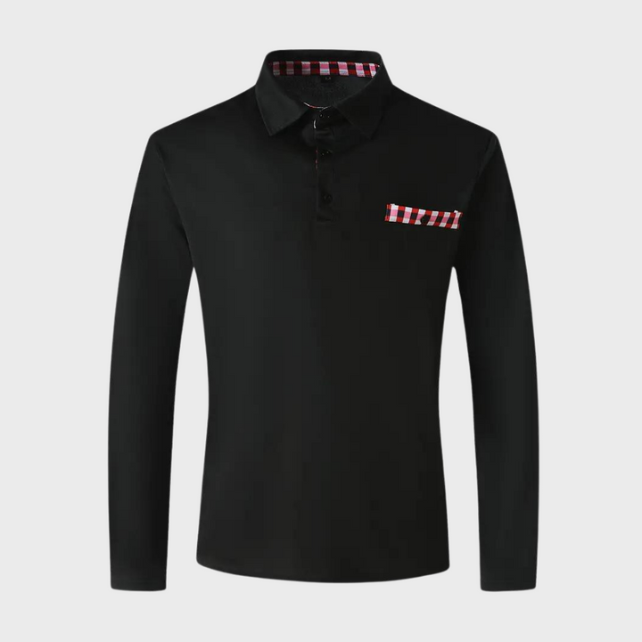 Men's Polo Shirt with Long Sleeves - Oliver-Black-S-State of Style