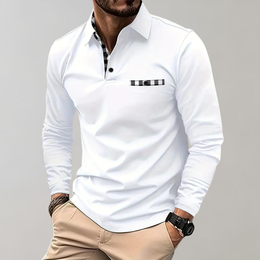 Men's Polo Shirt with Long Sleeves - Oliver-White-S-State of Style