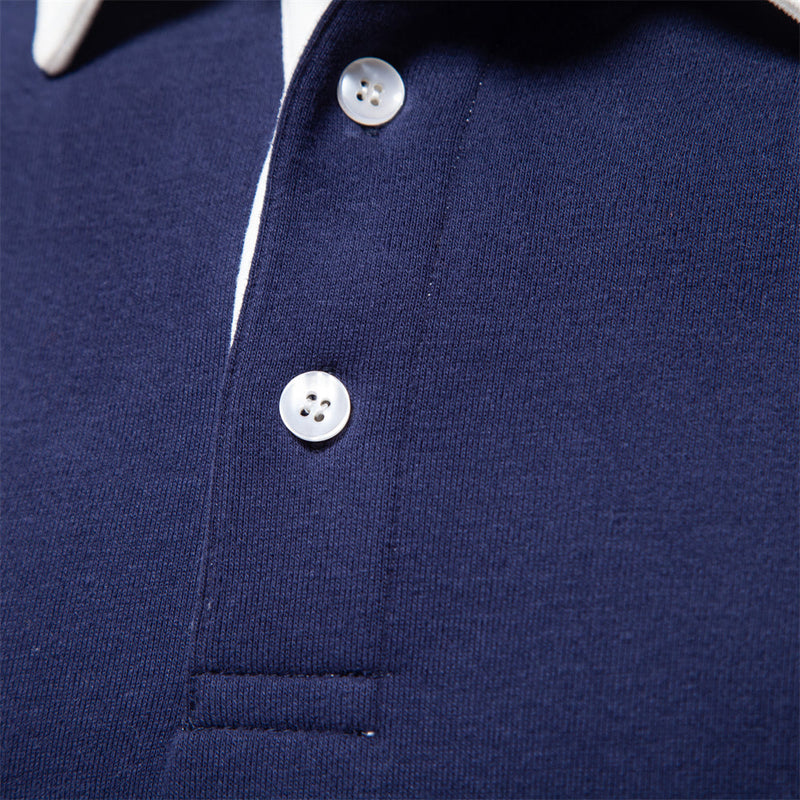 Men's Polo Sweater with Long Sleeves - Rafael-Dark Blue-S-State of Style