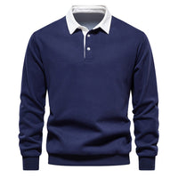 Men's Polo Sweater with Long Sleeves - Rafael-Dark Blue-S-State of Style