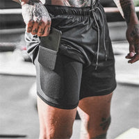 Men's Running Shorts with Double Layer – Milan-Black/Light Blue-M (50-65kg)-State of Style