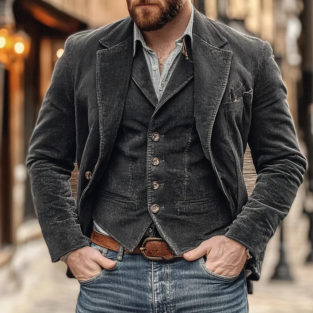 Men's set of Jacket and Waistcoat – Victor-Black-S-State of Style