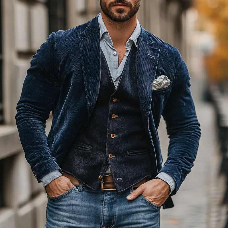 Men's set of Jacket and Waistcoat – Victor-Blue-S-State of Style