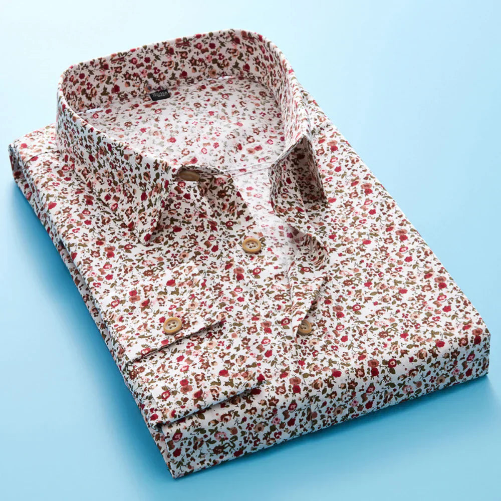 Men's Shirt with Floral Print and Short Sleeves – Florado-Red-S-State of Style
