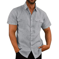 Men's Short-Sleeve Shirt with Chest Pockets and Kent Collar – Lennard-Gray-S-State of Style