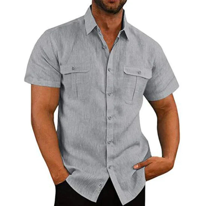 Men's Short-Sleeve Shirt with Chest Pockets and Kent Collar – Lennard-Gray-S-State of Style