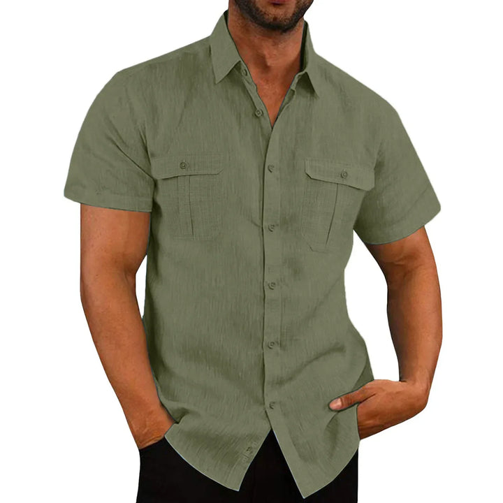 Men's Short-Sleeve Shirt with Chest Pockets and Kent Collar – Lennard-Green-S-State of Style