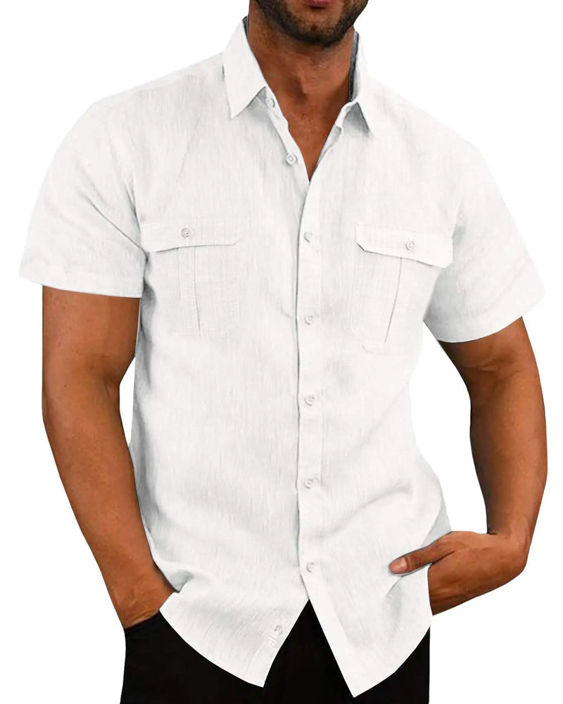 Men's Short-Sleeve Shirt with Chest Pockets and Kent Collar – Lennard-White-S-State of Style