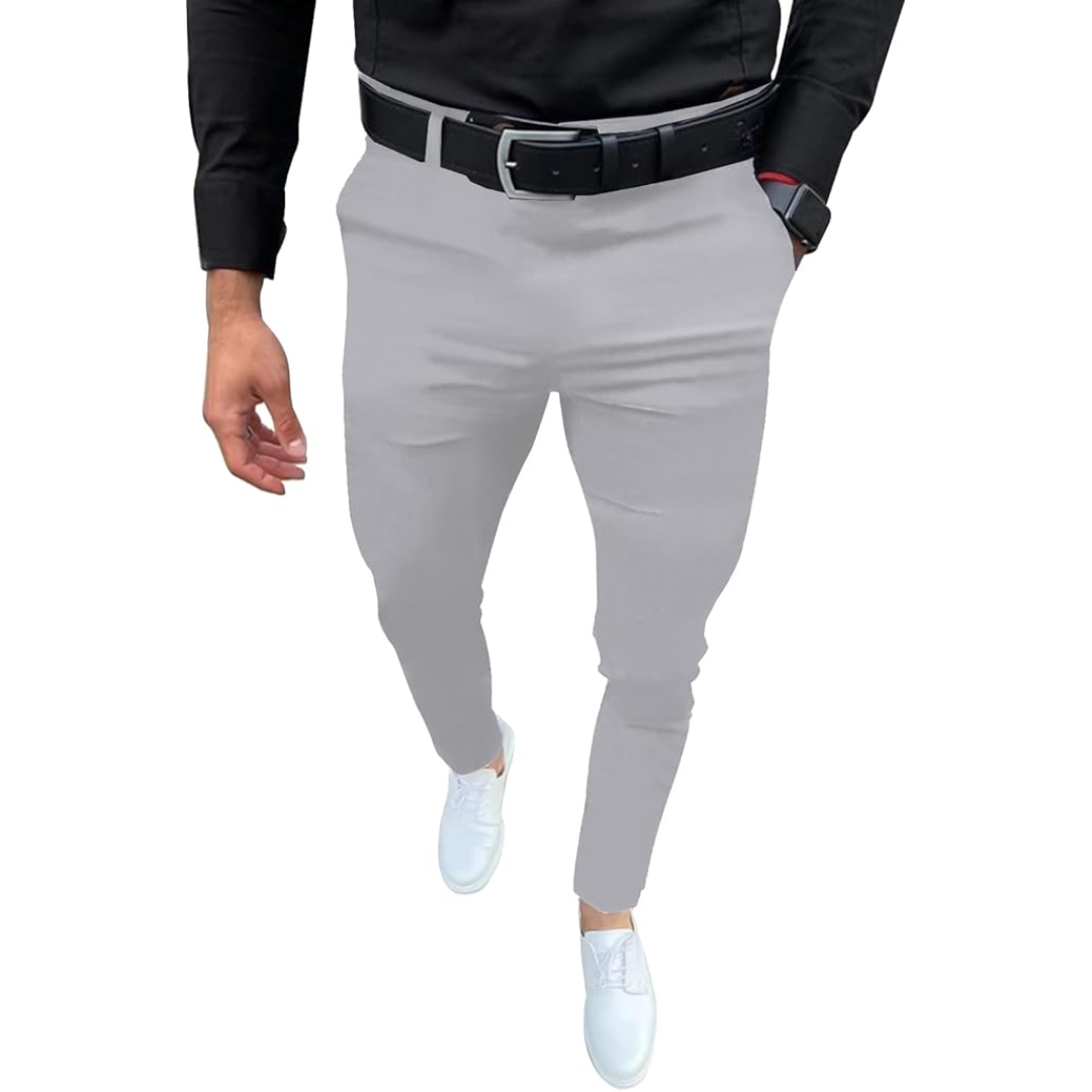 Men's Slim Fit Stretch Trousers - Evert-Light Grey-S-State of Style