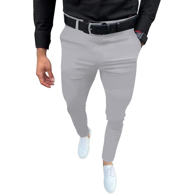 Men's Slim Fit Stretch Trousers - Evert-Light Grey-S-State of Style