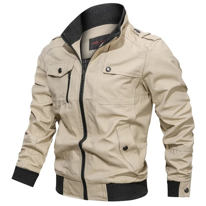 Men's Summer Jacket with Collar and Motorcycle Look – Vince-Beige-S-State of Style