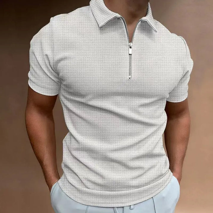 Men's Summer Waffle Knit Zip Polo Shirt – Plus Size-White-2XL-State of Style