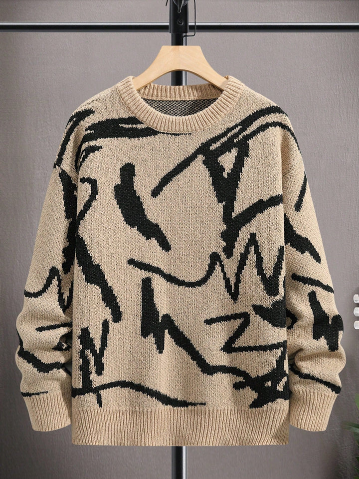 Men's Sweater with Graphic Print - Arvid-Apricot-S-State of Style