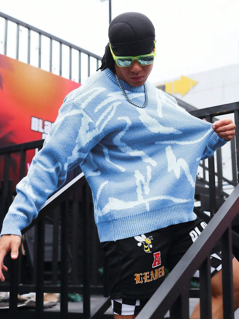 Men's Sweater with Graphic Print - Arvid-Baby blue-S-State of Style