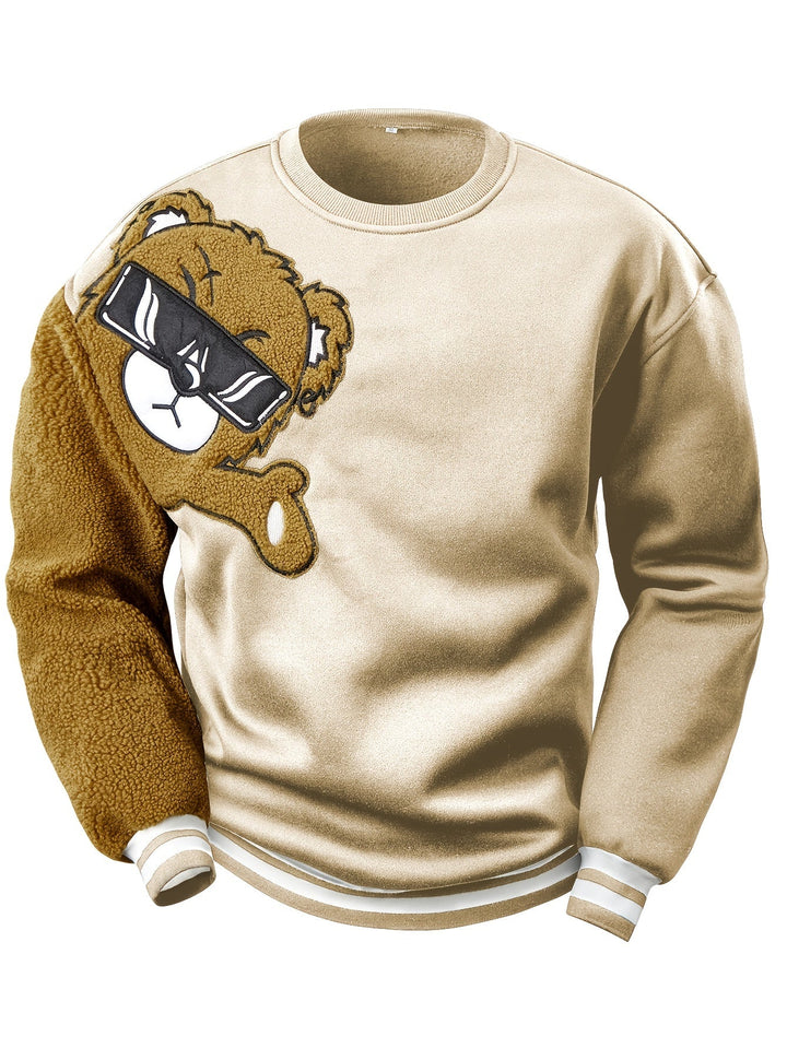 Men's Sweatshirt with Embroidered Cartoon Bear - Jasper-Apricot-S-State of Style