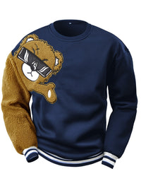 Men's Sweatshirt with Embroidered Cartoon Bear - Jasper-Blue-S-State of Style