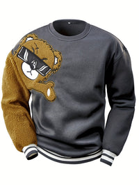 Men's Sweatshirt with Embroidered Cartoon Bear - Jasper-Dark Grey-S-State of Style