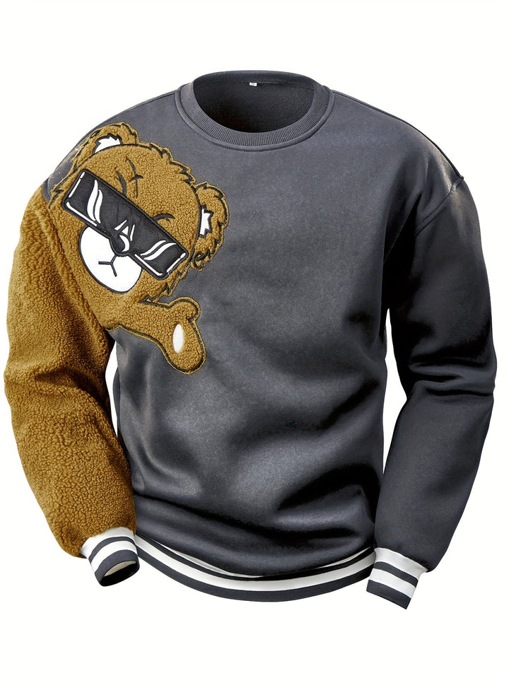 Men's Sweatshirt with Embroidered Cartoon Bear - Jasper-Dark Grey-S-State of Style